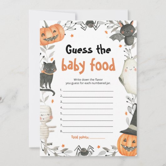 Leuke Halloween Pompoen Raad de Baby Food Game Kaart (Voorkant)