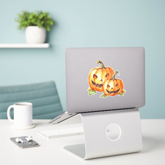 Leuke Halloween pompoen, Sticker (Laptop op bureau)