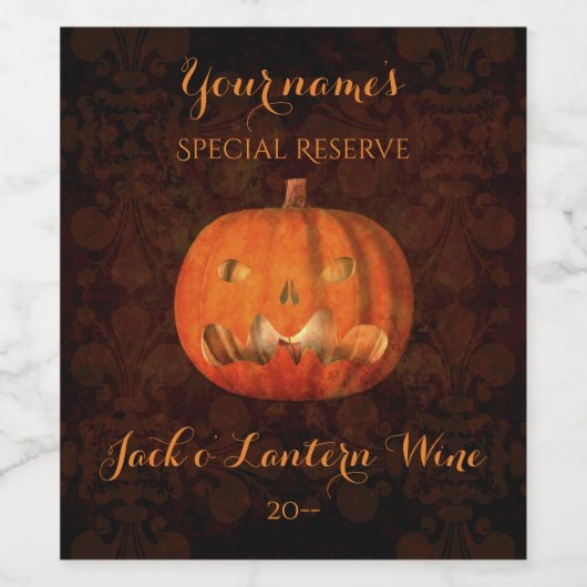 Leuke Halloween pompoen Wijn Etiket (Enkel label)