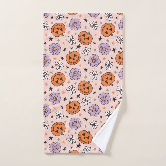 Leuke Halloween pompoenen en bloemen patroon Bad Handdoek (Handdoek)
