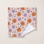 Leuke Halloween pompoenen en bloemen patroon Bad Handdoek (Wasdoekje)