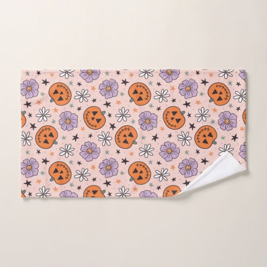 Leuke Halloween pompoenen en bloemen patroon Bad Handdoek (Handdoek)