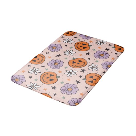 Leuke Halloween pompoenen en bloemen patroon Badmat (Gekanteld)