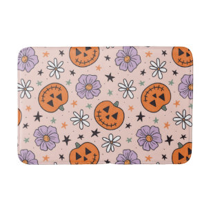 Leuke Halloween pompoenen en bloemen patroon Badmat