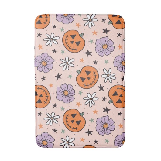 Leuke Halloween pompoenen en bloemen patroon Badmat (Voorkant Verticaal)