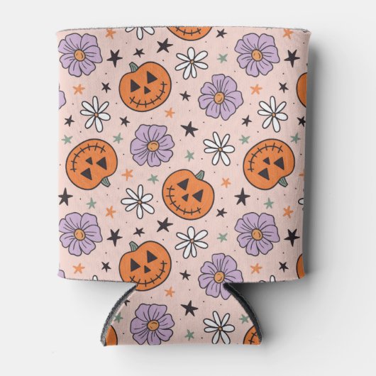 Leuke Halloween pompoenen en bloemen patroon Blikjeskoeler (Voorkant)