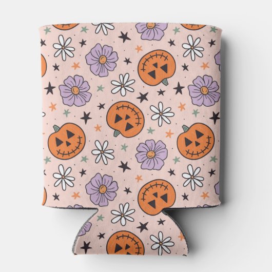 Leuke Halloween pompoenen en bloemen patroon Blikjeskoeler (Achterkant)