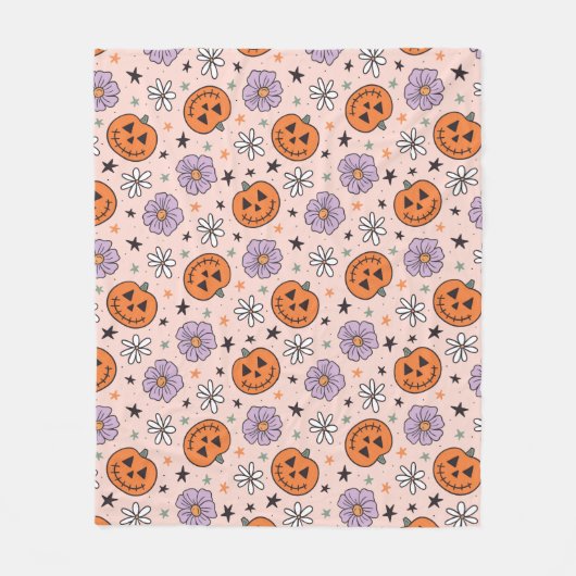 Leuke Halloween pompoenen en bloemen patroon Fleece Deken (Voorkant)