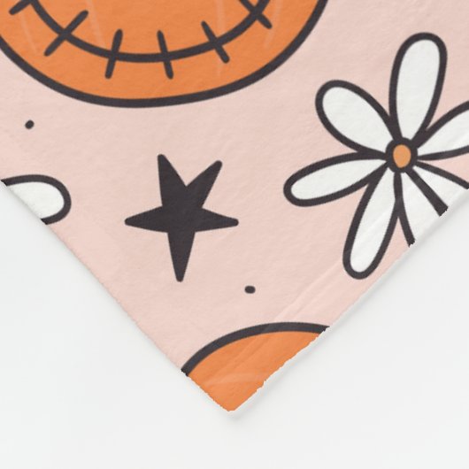 Leuke Halloween pompoenen en bloemen patroon Fleece Deken (Hoek)