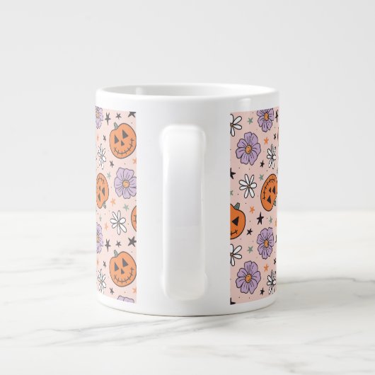 Leuke Halloween pompoenen en bloemen patroon Grote Koffiekop (Achterkant)