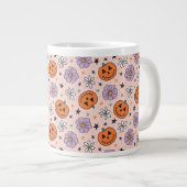 Leuke Halloween pompoenen en bloemen patroon Grote Koffiekop (Voorkant rechts)