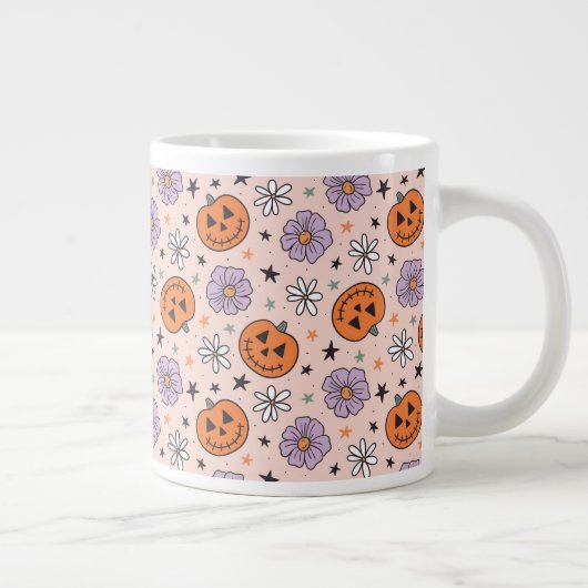 Leuke Halloween pompoenen en bloemen patroon Grote Koffiekop (Rechts)