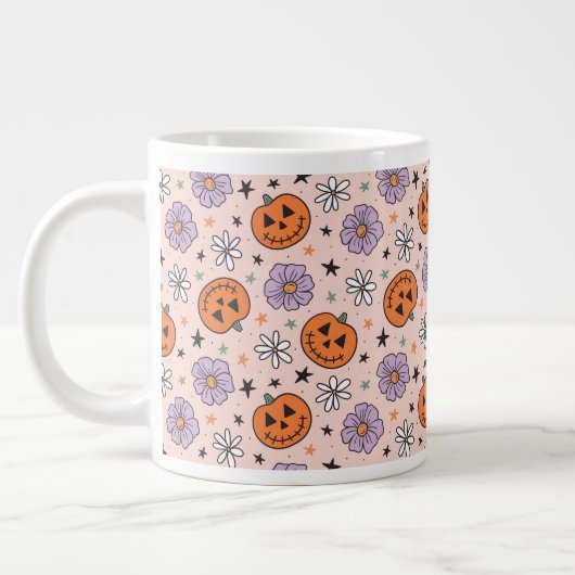 Leuke Halloween pompoenen en bloemen patroon Grote Koffiekop (Links)