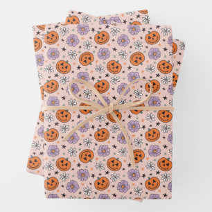 Leuke Halloween pompoenen en bloemen patroon Inpakpapier Vel