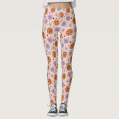 Leuke Halloween pompoenen en bloemen patroon Leggings (Voorkant)