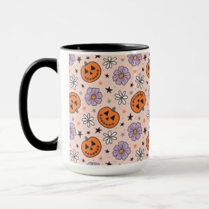 Leuke Halloween pompoenen en bloemen patroon Mok