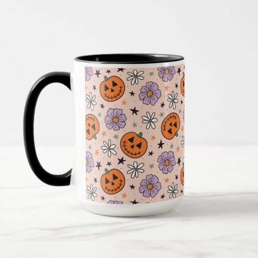 Leuke Halloween pompoenen en bloemen patroon Mok (Links)