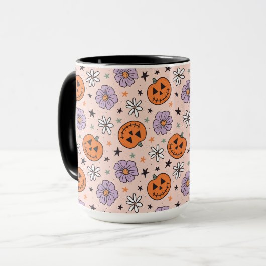 Leuke Halloween pompoenen en bloemen patroon Mok (Voorkant links)