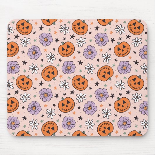 Leuke Halloween pompoenen en bloemen patroon Muismat (Voorkant)