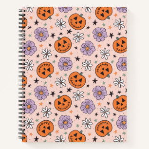Leuke Halloween pompoenen en bloemen patroon Notitieboek