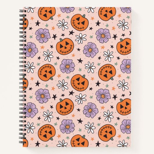Leuke Halloween pompoenen en bloemen patroon Notitieboek (Voorkant)