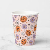 Leuke Halloween pompoenen en bloemen patroon Papieren Bekers (Achterkant)