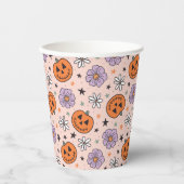 Leuke Halloween pompoenen en bloemen patroon Papieren Bekers (Voorkant)