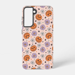 Leuke Halloween pompoenen en bloemen patroon Samsung Galaxy Hoesje