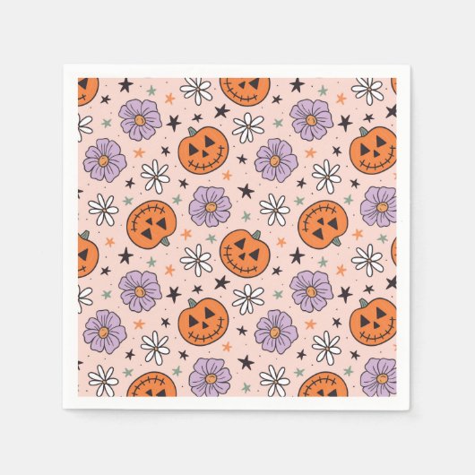 Leuke Halloween pompoenen en bloemen patroon Servet (Voorkant)
