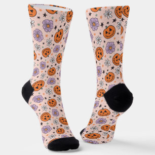 Leuke Halloween pompoenen en bloemen patroon Sokken