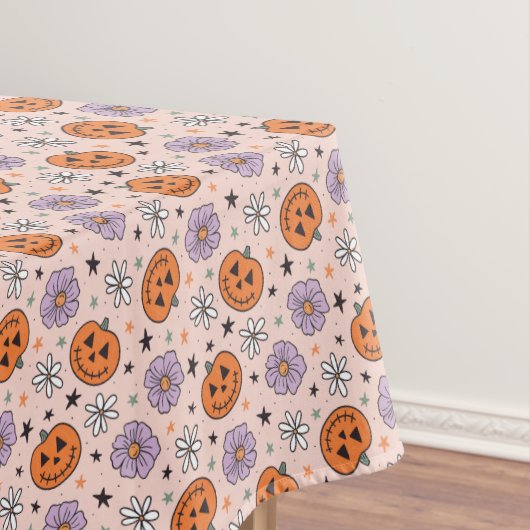 Leuke Halloween pompoenen en bloemen patroon Tafelkleed (Voorbeeld)