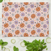 Leuke Halloween pompoenen en bloemen patroon Theedoek (Gevouwen)