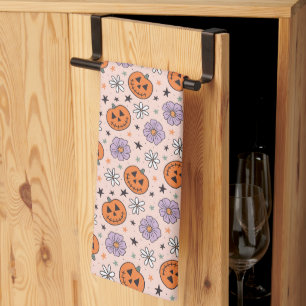 Leuke Halloween pompoenen en bloemen patroon Theedoek