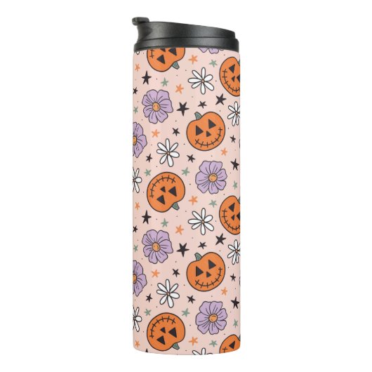 Leuke Halloween pompoenen en bloemen patroon Thermosbeker (Geroteerd rechts)