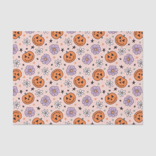 Leuke Halloween pompoenen en bloemen patroon Tissuepapier (Voorkant)
