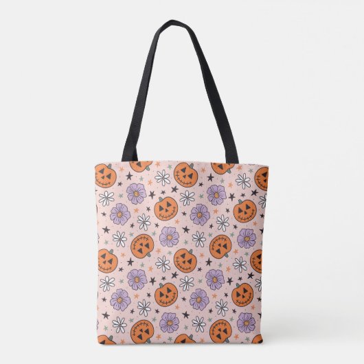 Leuke Halloween pompoenen en bloemen patroon Tote Bag (Achterkant)