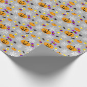 Leuke Halloween Pompoenen en Spinnen Patroon Cadeaupapier (Hoek)