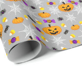 Leuke Halloween Pompoenen en Spinnen Patroon Cadeaupapier (Rol Hoek)