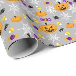 Leuke Halloween Pompoenen en Spinnen Patroon Cadeaupapier