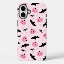 Leuke Halloween pompoenen en vleermuispatroon iPhone 16 Plus Hoesje