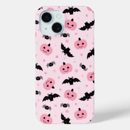Leuke Halloween pompoenen en vleermuispatroon iPhone 15 Case