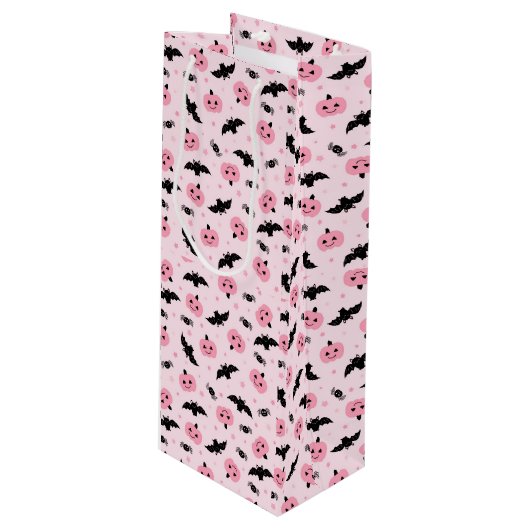Leuke Halloween pompoenen en vleermuispatroon Wijn Cadeautas (Voorkant Gekanteld)