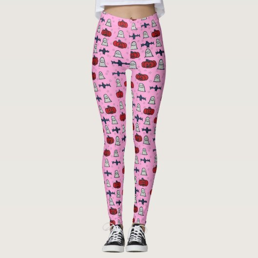 Leuke Halloween Print op roze Leggings (Voorkant)