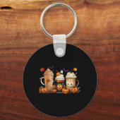Leuke Halloween Pumpkin Spice Latte Koffie Herfst  Sleutelhanger (Voorkant)