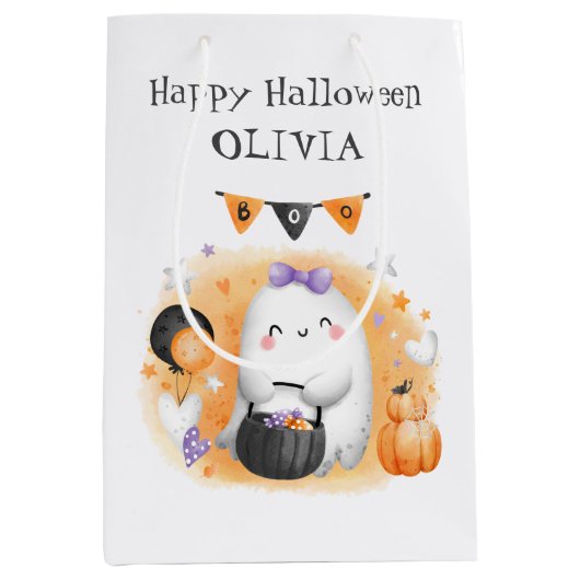 Leuke Halloween Sinaasappel Little Boo Girl Gift B Medium Cadeauzakje (Voorkant)