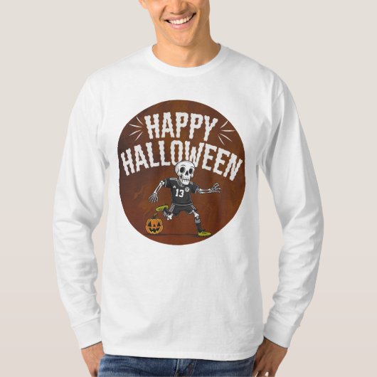 Leuke Halloween Skeleton Voetbal T-shirt Design (Voorkant)
