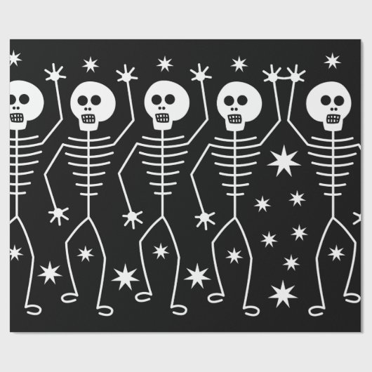 LEUKE HALLOWEEN SKELETTEN inpakpapier met STERREN (Vlak)
