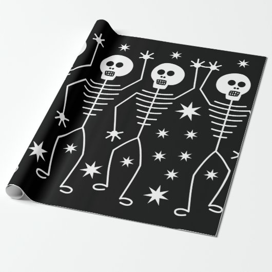 LEUKE HALLOWEEN SKELETTEN inpakpapier met STERREN (Uitgerold)
