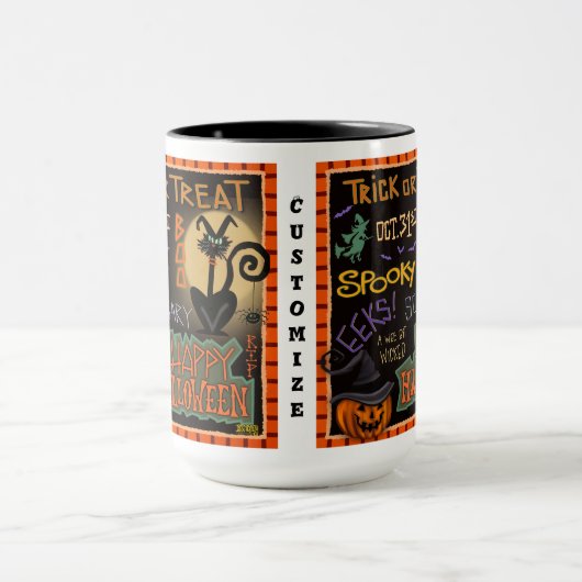 Leuke Halloween Spook Cat Fun Pumpkin Mok (Midden)