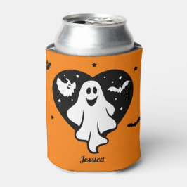 Leuke Halloween spook met hart en vleermuis Blikjeskoeler